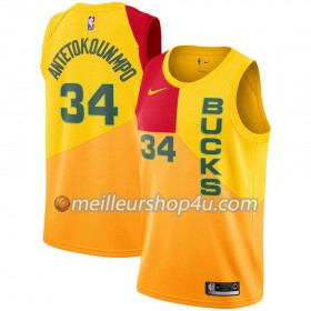 Maillot Basket Homme Milwaukee Bucks Giannis Antetokounmpo 34 2018-19 Nike City Edition Jaune Swingman